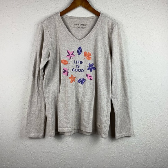 LIFE IS GOOD V-Neck Crusher Tee Fall Leaves - Picture 2 of 6